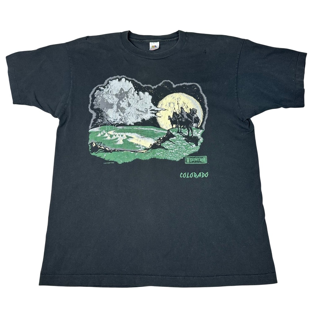 VTG Single stitch 90s Thrashed Colorado Wolf Native American T-Shirt XL